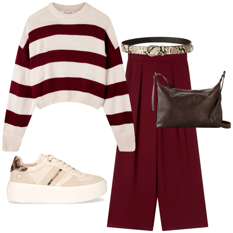 Outfit donna - Total look #2265814. Stile Casual per Tutti i giorni. Abbinamento con borse a tracolla, maglieria, cinture, pantaloni, sneakers.
