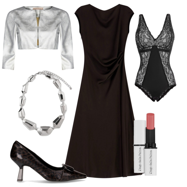 Outfit donna - Total look #2265820. Stile Chic per Cerimonia. Abbinamento con body, rossetti, bolero, vestiti lunghi, décolleté, ciondoli.