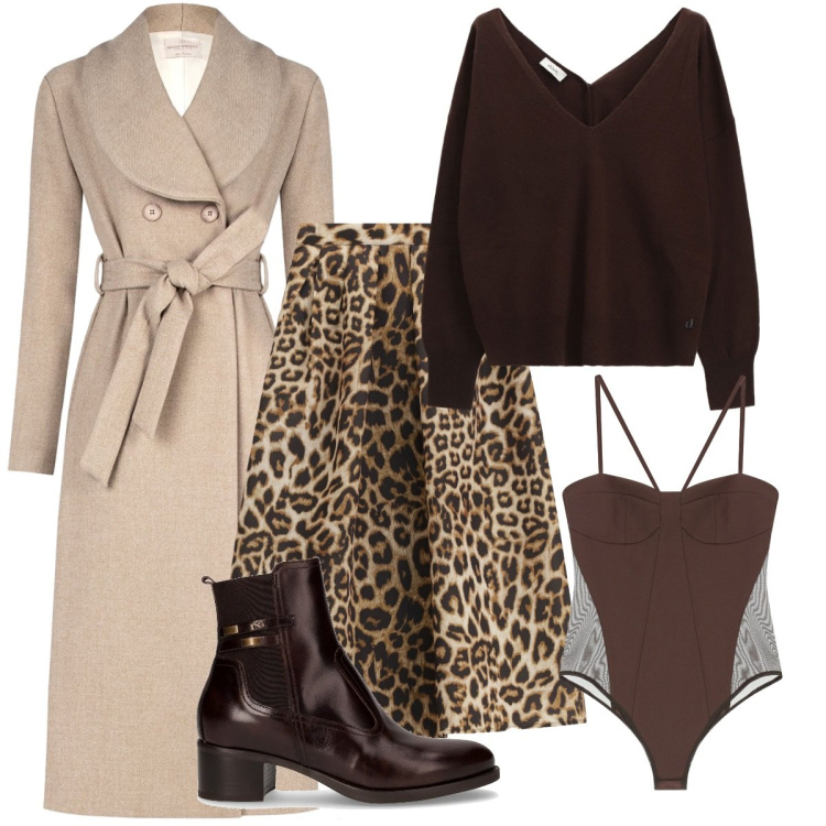 Outfit donna - Caldo, Selvaggio, Sofisticato. Stile Basic per Tutti i giorni. Abbinamento con cappotti, body, gonne lunghe, maglieria, stivaletti.