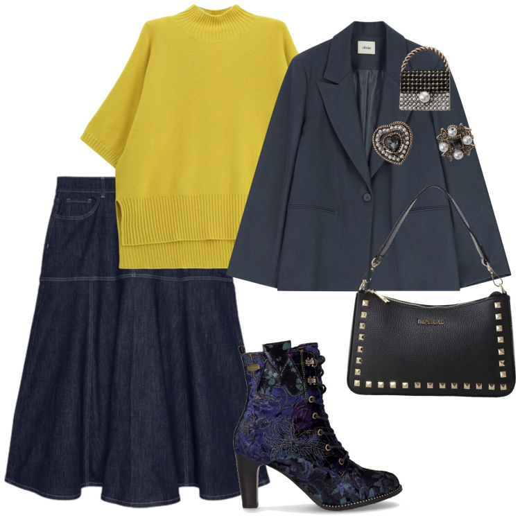 Outfit donna - Stivaletti simpatici. per Tutti i giorni. Abbinamento con blazer, maglieria, accessori per capelli, pochette, stivaletti, gonne lunghe.