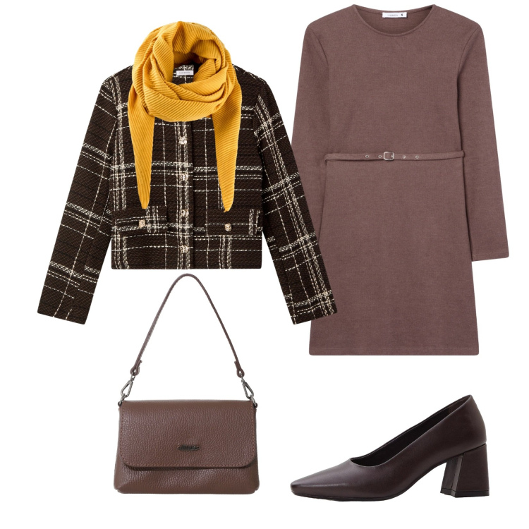 Outfit donna - Total look #2265844. Stile Bon Ton per Ufficio. Abbinamento con foulard, décolleté, blazer, vestiti midi/longuette, borse a tracolla.