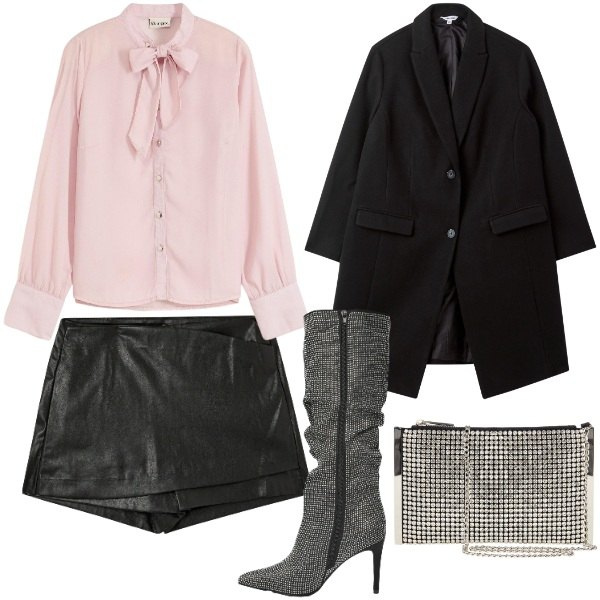 Outfit donna - Serata tra amiche - FDCI. Stile Glamour per Serata fuori. Abbinamento con camicie, minigonne, stivali, cappotti, pochette.