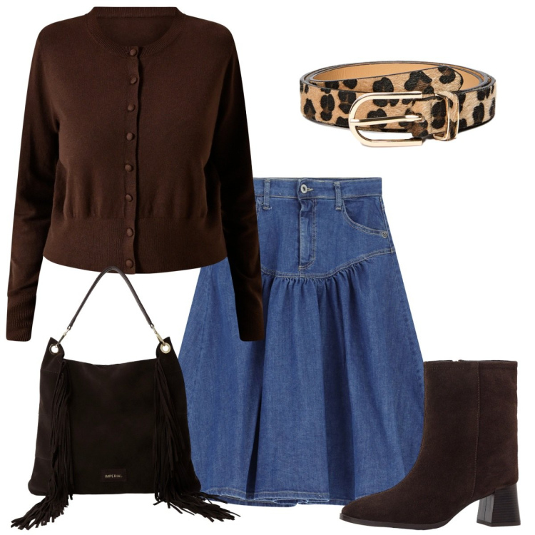 Outfit donna - Casual Soft. Stile Basic per Tutti i giorni. Abbinamento con stivaletti, gonne longuette, cardigans, borse a spalla, cinture.