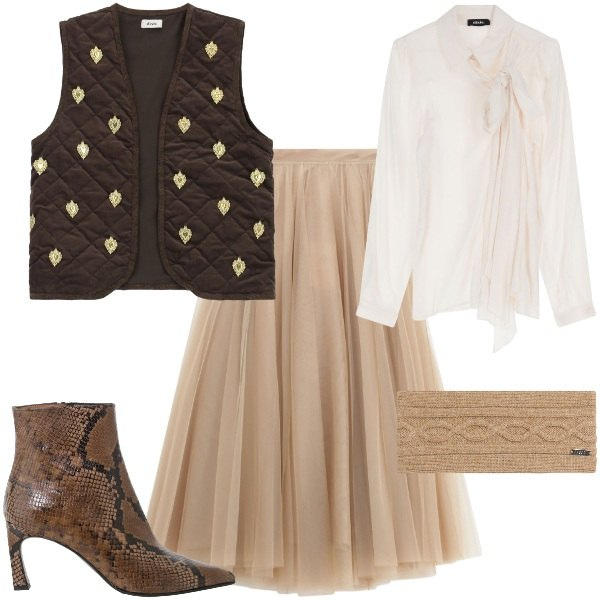 Outfit donna - Tulle e trapuntino. Stile Chic per Serata fuori. Abbinamento con gonne lunghe, stivaletti, camicie, gilet, accessori per capelli.