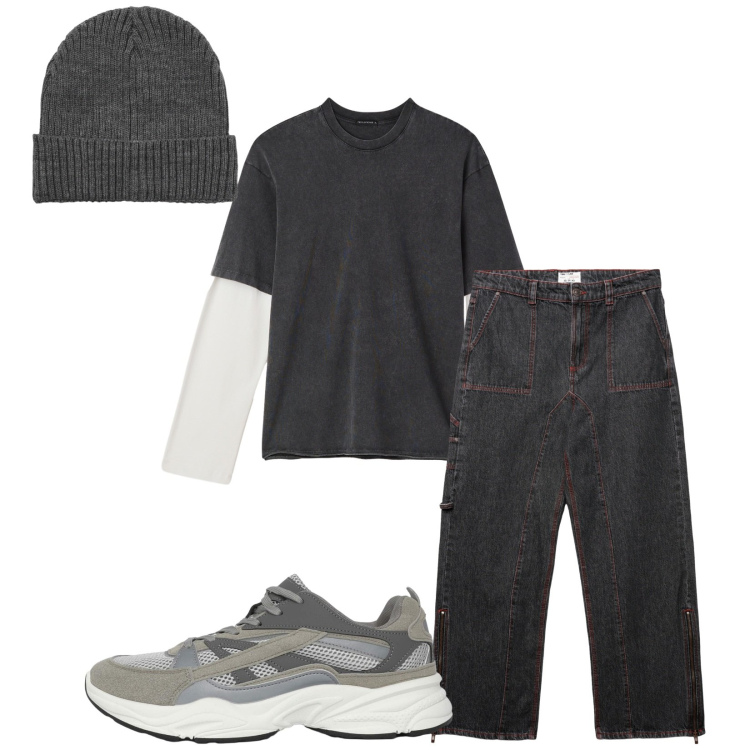 Outfit uomo - Total look #2265877. Stile Trendy per Tutti i giorni. Abbinamento con sneakers, berretti, jeans dritti, t-shirt.