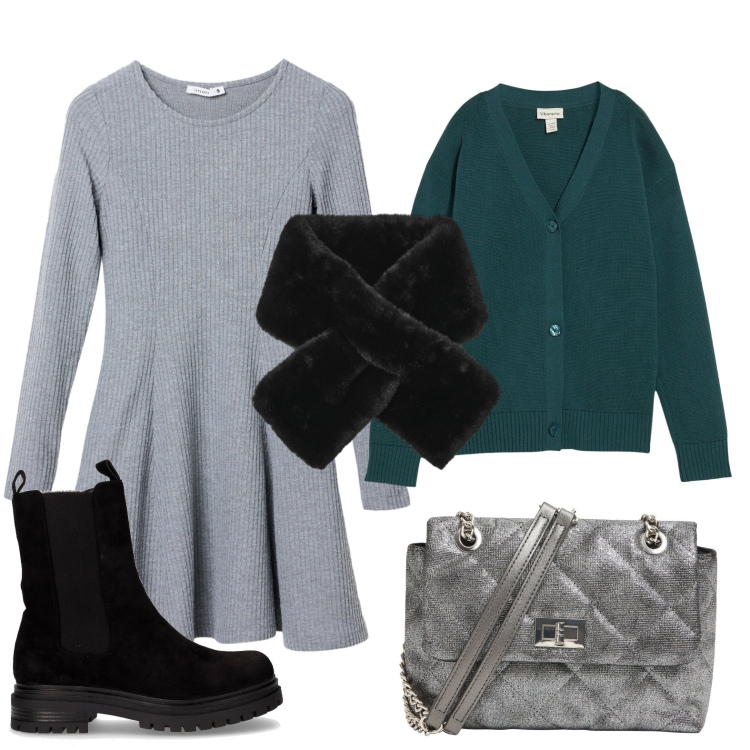 Outfit donna - La stola affascinante. Stile Bon Ton per Ufficio. Abbinamento con cardigans, sciarpe, vestiti corti, borse a tracolla, stivaletti chelsea.