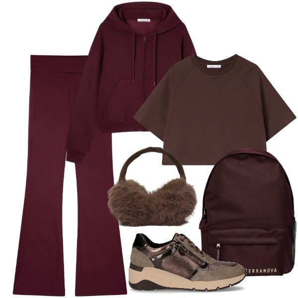 Outfit donna - Sporty. Stile Sporty chic per Sport. Abbinamento con zaini, leggings, felpe con cappuccio, t-shirt, cappelli, sneakers alte.