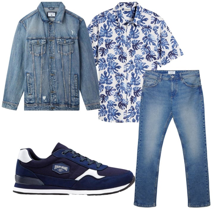 Outfit uomo - Total look #2265898. Stile Casual per Tutti i giorni. Abbinamento con sneakers, camicie a manica corta, giacche, jeans dritti.