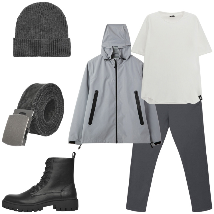 Outfit uomo - Total look #2265900. Stile Casual per Tutti i giorni. Abbinamento con pantaloni chino, anfibi, cinture, giacche, berretti, t-shirt.