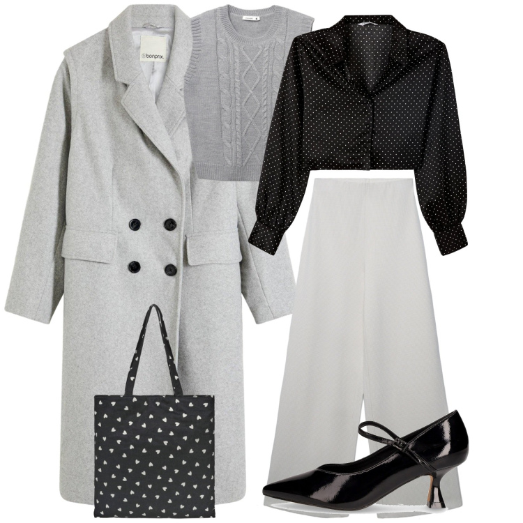 Outfit donna - Total look #2265907. Stile Bon Ton per Ufficio. Abbinamento con cappotti, camicie, pantaloni, borse tote, maglieria, décolleté.