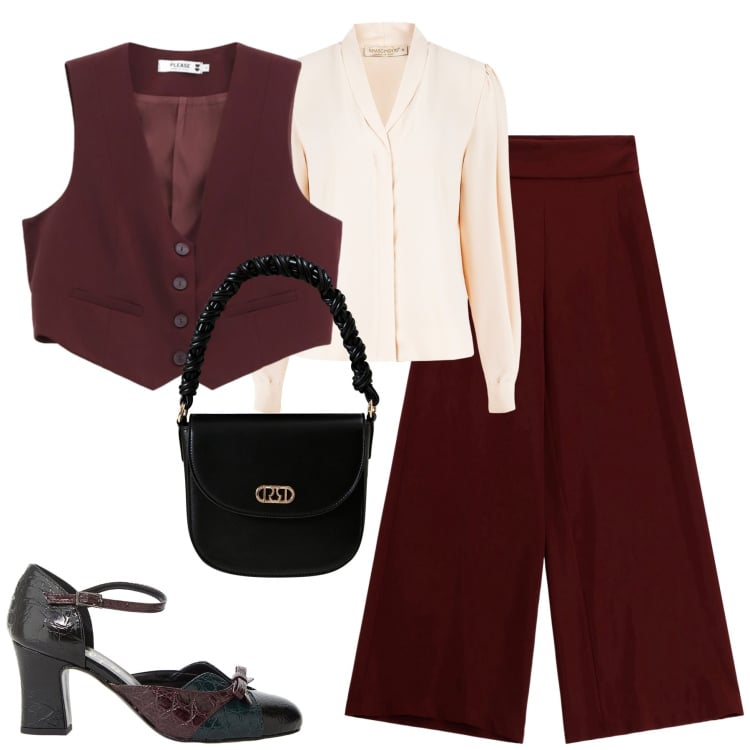 Outfit donna - Cerimonia. Stile Trendy per Cerimonia. Abbinamento con camicie, borse a mano, gilet, pantaloni a palazzo, décolleté.