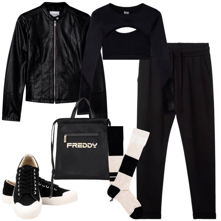 Outfit donna - Il top con maniche traforate. Stile Casual per Sport. Abbinamento con pantaloni, giacche, t-shirt sportive, zaini, calzini, sneakers.