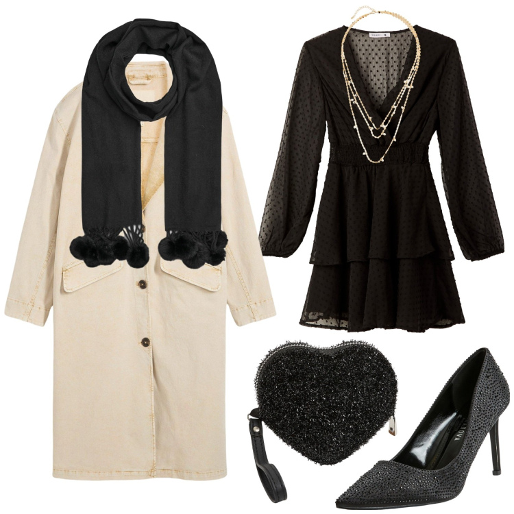 Outfit donna - Total look #2265916. Stile Bon Ton per Serata fuori. Abbinamento con trench, collane, vestiti corti, décolleté, portafogli, sciarpe.