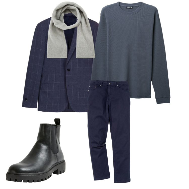 Outfit uomo - Total look #2265917. Stile Business/Elegante per Ufficio. Abbinamento con pantaloni, stivali e stivaletti, sciarpe e foulard, maglieria, giacche.