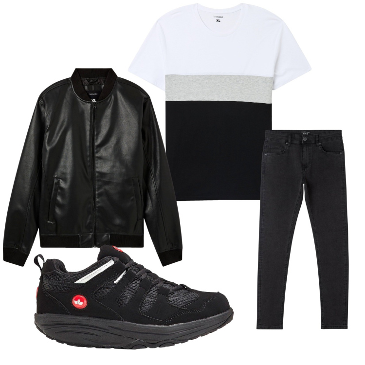 Outfit uomo - Total look #2265923. Stile Casual per Tutti i giorni. Abbinamento con sneakers, jeans skinny, t-shirt, bomber.