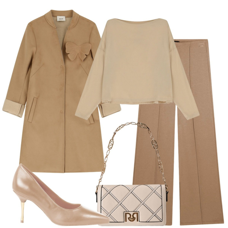 Outfit donna - Colori tenui. Stile Basic per Tutti i giorni. Abbinamento con cappotti, t-shirt, décolleté, borse a tracolla, pantaloni.