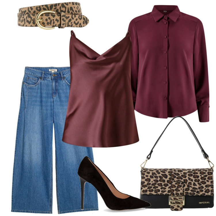 Outfit donna - Sabato sera con lui. Stile Basic per Serata fuori. Abbinamento con jeans, cinture, canottiere, camicie, borse a spalla, décolleté.