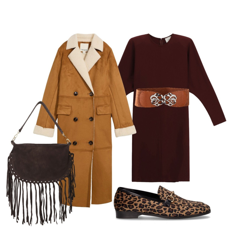Outfit donna - Confort e femminilità. Stile Casual chic per Serata fuori. Abbinamento con cinture, cappotti, borse a tracolla, vestiti midi/longuette, mocassini.