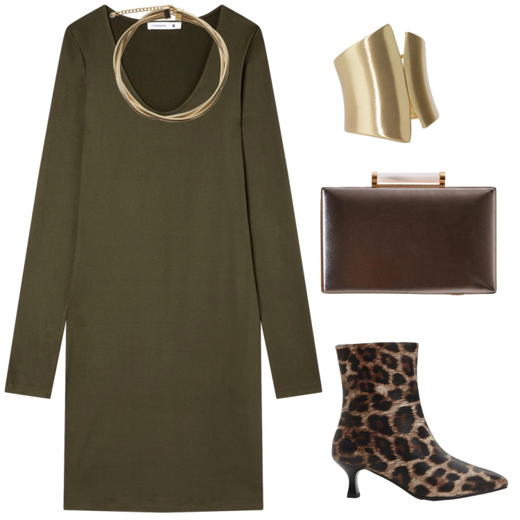 Outfit donna - Total look #2266007. Stile Glamour per Serata fuori. Abbinamento con stivaletti, vestiti, clutch, anelli, collane.