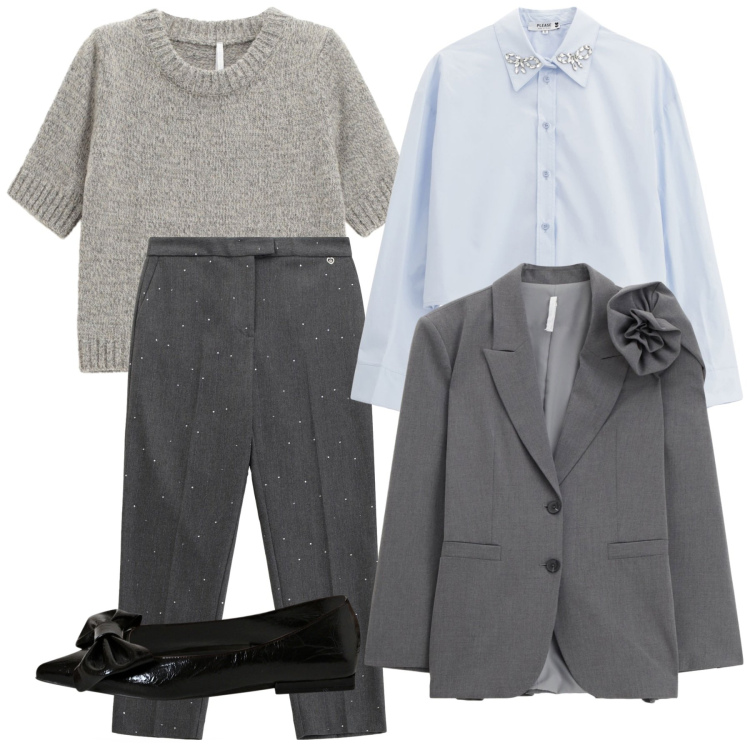 Outfit donna - Aperitivo all\'aperto. Stile Casual chic per Serata fuori. Abbinamento con pantaloni, camicie, ballerine, maglieria, blazer.