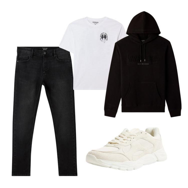 Outfit uomo - Total look #2266056. Stile Casual per Tutti i giorni. Abbinamento con sneakers, jeans skinny, t-shirt, felpe con cappuccio.