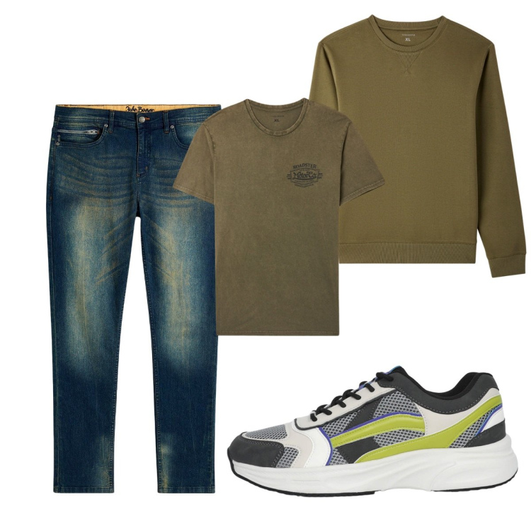 Outfit uomo - Total look #2266066. Stile Casual per Tutti i giorni. Abbinamento con jeans slim fit, t-shirt, felpe, sneakers.