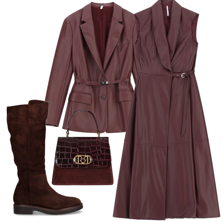 Outfit donna - Total look #2266087. Stile Casual per Tutti i giorni. Abbinamento con borse a mano, vestiti lunghi, blazer, stivali.
