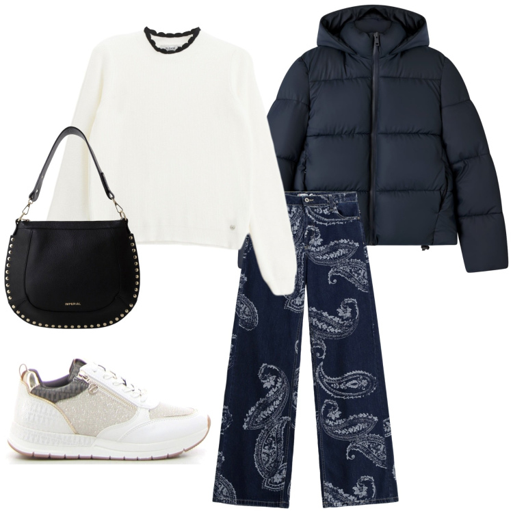 Outfit donna - Total look #2266089. Stile Basic per Tutti i giorni. Abbinamento con bomber, jeans, pullovers, borse a spalla, sneakers alte.