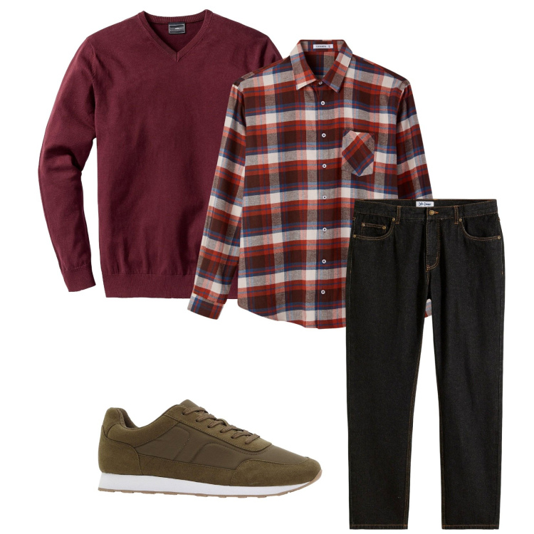 Outfit uomo - Total look #2266105. Stile Casual per Tutti i giorni. Abbinamento con maglieria, jeans dritti, sneakers, camicie.