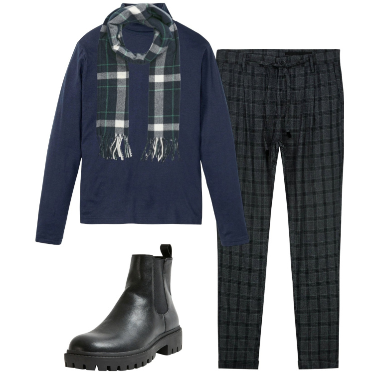 Outfit uomo - Total look #2266113. Stile Urban per Tutti i giorni. Abbinamento con maglieria, stivali e stivaletti, sciarpe, pantaloni.