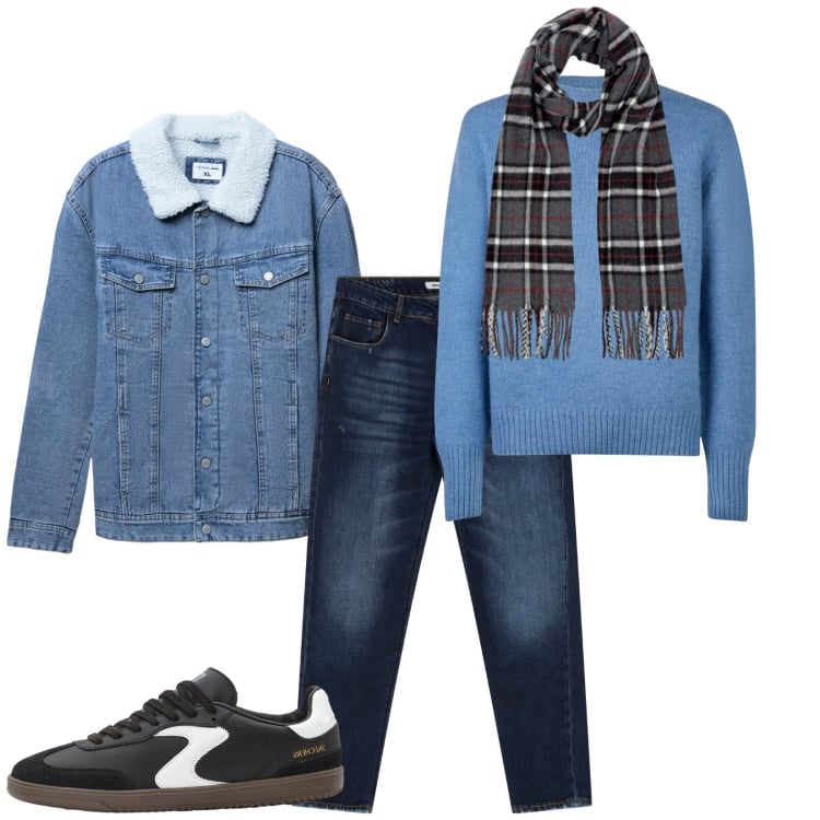 Outfit uomo - Total look #2266118. Stile Casual per Tutti i giorni. Abbinamento con sneakers, giacche, jeans dritti, maglieria, sciarpe.