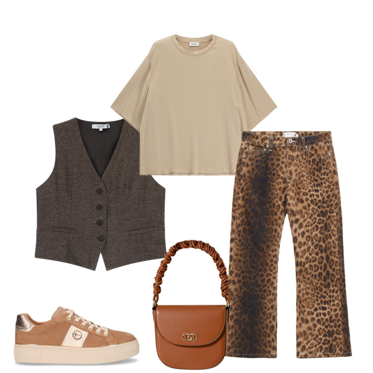 Outfit donna - Total look #2266120. Stile Chic per Tutti i giorni. Abbinamento con gilet, pantaloni, top, borse a mano, sneakers.