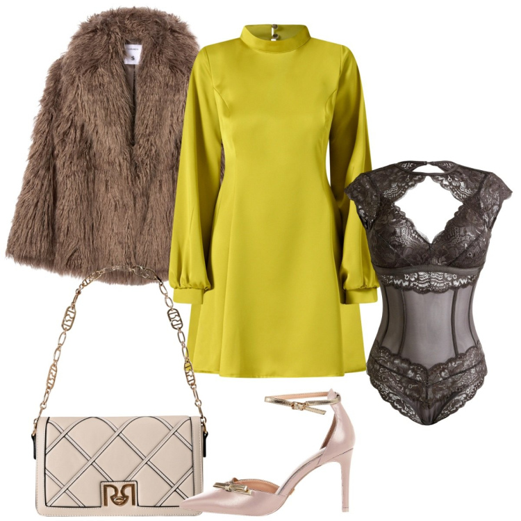 Outfit donna - Cerimonia. Stile Bon Ton per Cerimonia. Abbinamento con body, ecopellicce, vestiti corti, décolleté, borse a tracolla.