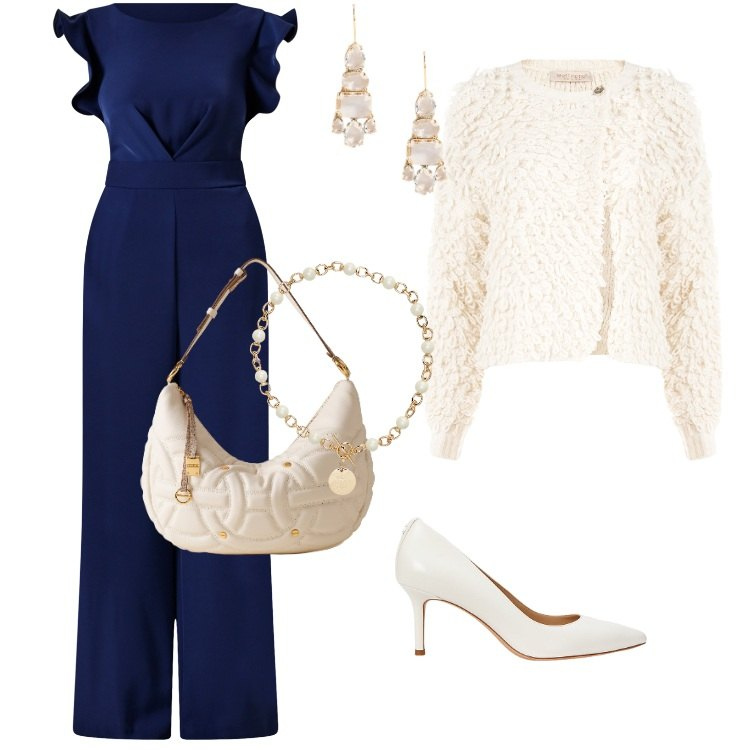 Outfit donna - Total look #2266126. Stile Chic per Cerimonia. Abbinamento con tute, cardigans, borse a spalla, collane, décolleté, orecchini.