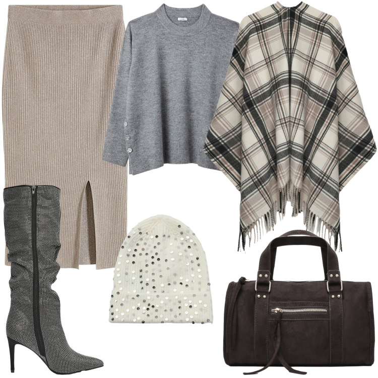 Outfit donna - Il cappellino con paillettes. Stile Chic per Tutti i giorni. Abbinamento con gonne, borse a mano, cappotti, stivali, berretti, maglieria.