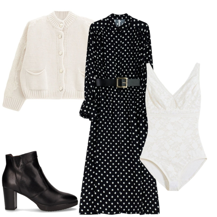 Outfit donna - L\'intimo giusto. Stile Basic per Serata fuori. Abbinamento con body, vestiti midi/longuette, cardigans, stivaletti.