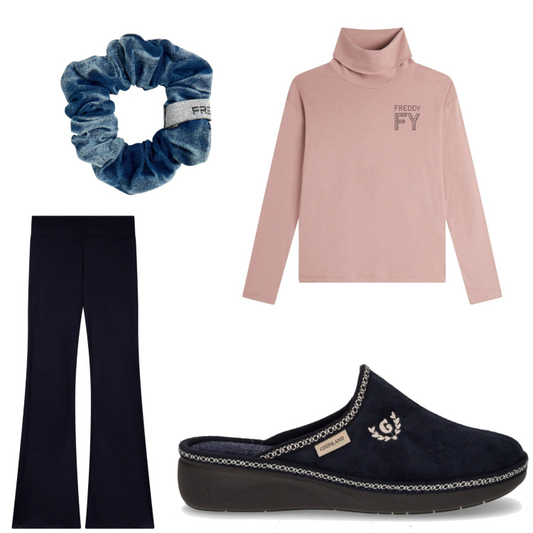 Outfit donna - Martedi\' in smart working. Stile Basic per Tutti i giorni. Abbinamento con leggings, t-shirt, accessori per capelli, ciabatte.