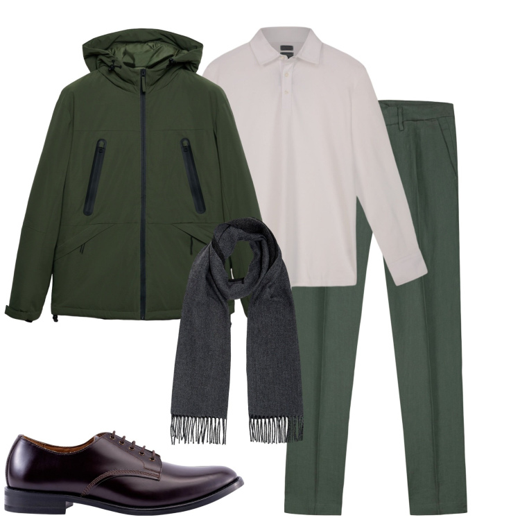 Outfit uomo - Total look #2266137. Stile Urban per Tutti i giorni. Abbinamento con giacche, scarpe stringate, pantaloni, polo, sciarpe.