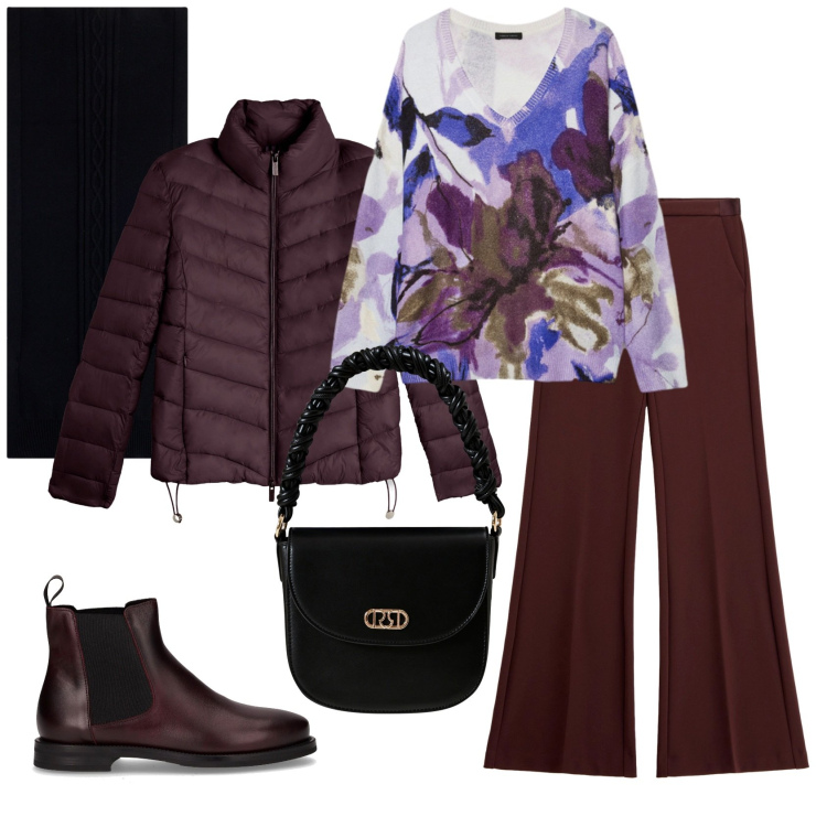 Outfit donna - Total look #2266161. Stile Casual chic per Tutti i giorni. Abbinamento con borse a mano, pantaloni, piumini, sciarpe, stivaletti chelsea, maglieria.