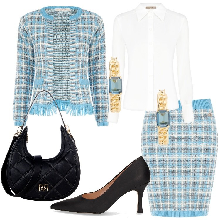 Outfit donna - La giacca in lana - Focus Donna Curvy. Stile Bon Ton per Cerimonia. Abbinamento con camicie, gonne, borse a tracolla, blazer, orecchini, décolleté.