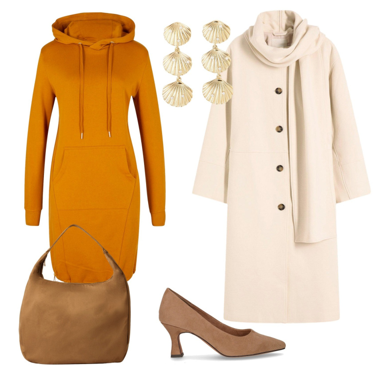 Outfit donna - Total look #2266167. Stile Casual chic per Ufficio. Abbinamento con cappotti, vestiti, orecchini, borse a mano, décolleté.