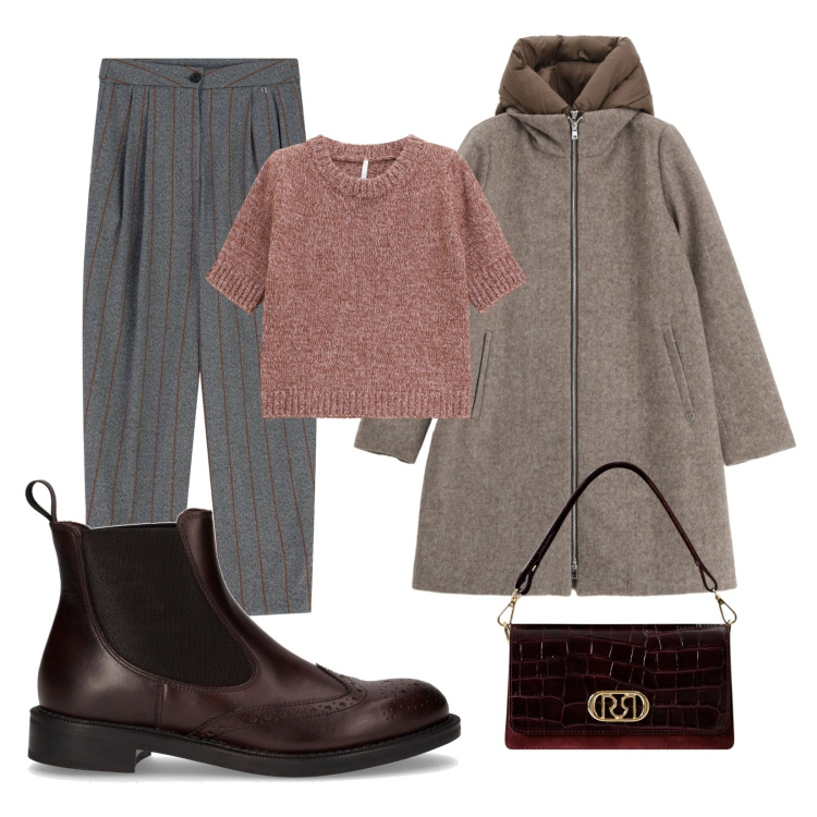 Outfit donna - Total look #2266171. Stile Casual chic Abbinamento con borse a mano, piumini, maglieria, pantaloni, stivaletti chelsea.