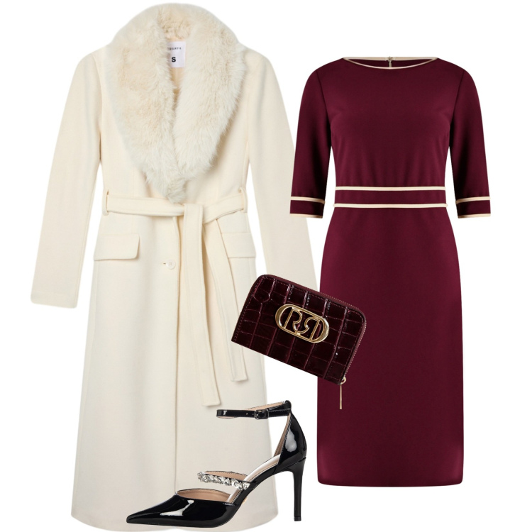 Outfit donna - Total look #2266173. Stile Glamour per Cerimonia. Abbinamento con cappotti, portafogli, vestiti a tubino, décolleté.