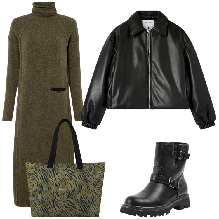 Outfit donna - Military. Stile Military per Tutti i giorni. Abbinamento con vestiti, stivaletti, bomber, shopping bag.