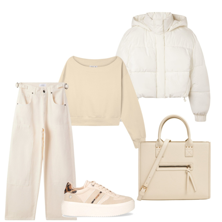 Outfit donna - In chiaro. Stile Casual chic per Tutti i giorni. Abbinamento con pantaloni, felpe, shopping bag, bomber, sneakers.