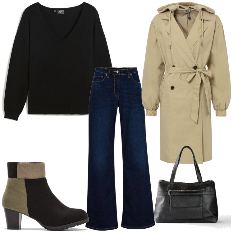 Outfit femme - Basique #5518. Style Basique pour Tous les jours. Assortir avec bottines, pulls, imperméable, jeans, sacs en bandoulière.