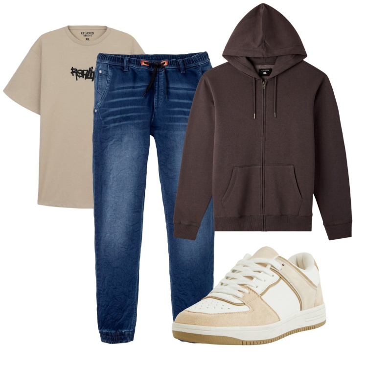 Outfit uomo - Total look #2266218. Stile Casual per Tutti i giorni. Abbinamento con jeans dritti, sneakers, t-shirt, felpe con cappuccio.