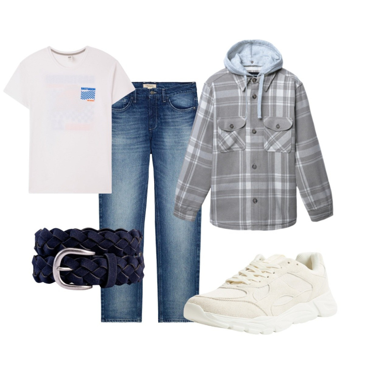 Outfit uomo - Total look #2266225. Stile Casual per Tutti i giorni. Abbinamento con jeans dritti, sneakers, t-shirt, cappotti, cinture.