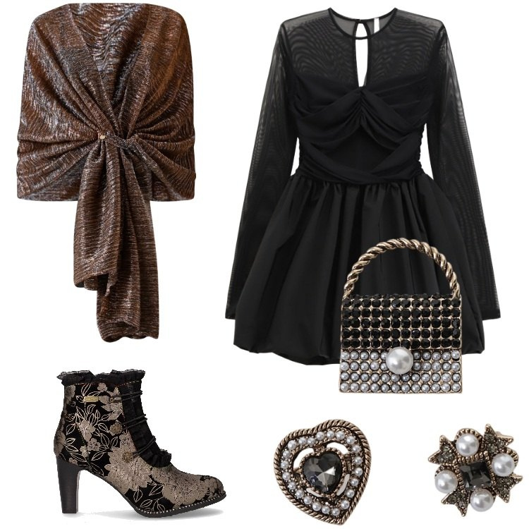 Outfit donna - Serate tra amiche. Stile Boho per Serata fuori. Abbinamento con stole, accessori per capelli, vestiti corti, stivaletti.