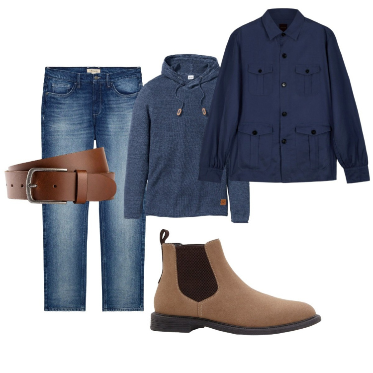 Outfit uomo - Total look #2266234. Stile Casual per Tutti i giorni. Abbinamento con maglieria, cinture, jeans dritti, stivali e stivaletti, cappotti.